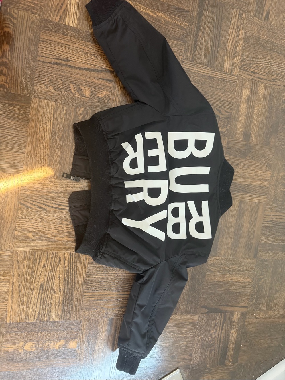 Burberry Black Kids Bomber Jacket with White Logo